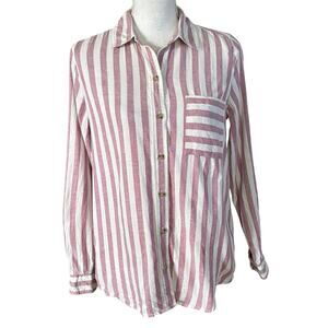 Marine Layer Size XS Hemp Blend Relaxed Fit Striped Button Up Front Shirt Top